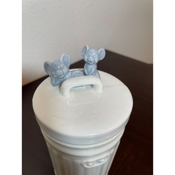 Vintage Whimsical Ceramic Trash Can with Mice - Picture 4 of 7
